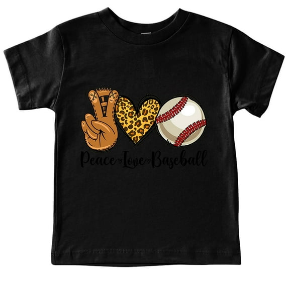 Shirts for Boys Peace Love Baseball Children's Round Neck Short Sleeve Tops Trendy