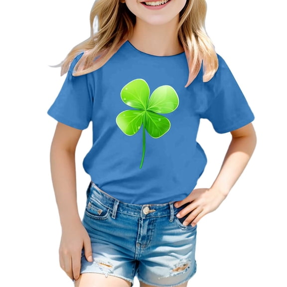 Shirts for Boys St. Patrick's Shirts Tee Short Sleeve Green Clover Heart Comfortable Casual Top Shirts for Teens Girls Girls Tops Size 14-16