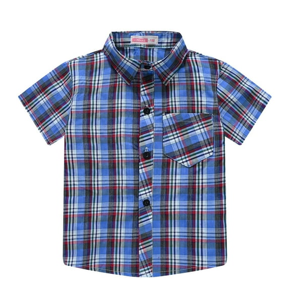 Shirts for Boys Toddler Lapel Short Sleeve Fashion Plaid Printing Coat Outwear Top 12 Months-18 Months