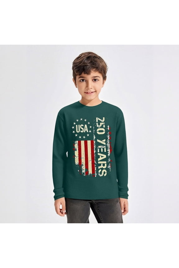 Shirts for Boys Waffle Knit Long Sleeve T Shirts Round Neck Army Green Summer Breathable Lightweight Trendy Shirts for Boys Size 2-3 Y