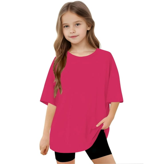 Shirts for Girls 10-12 Crew Neck Kids Shirt Cute Short Sleeve Tops for Teen Girls Solid Color Tops Girls Tops Size 8 New & Trending