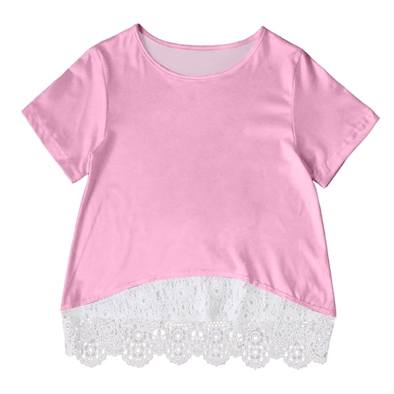 Shirts for Girls 14-16 Shirts for Kids Girls Child Short Sleeve Lace T Shirt Trendy Girls Fans Gift Tops Pink, 11-12 Years