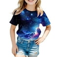 thumbnail image 1 of Shirts for Girls 3D Print Glitter Tops Short Sleeve T Shirts Crew Neck Comfy Funny Tees T Shirts for Boys and Girls Blue,10-11 Years, 1 of 4