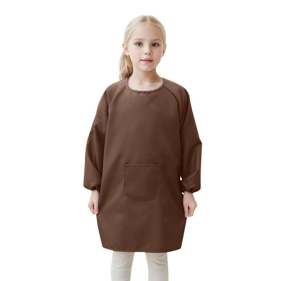 Gaexia Shirts for Girls 5T Kid Art Smock Apron with Pocket for Children Artist Painting Aprons Smocks with Long Sleeve Coffee, 8-12 Years
