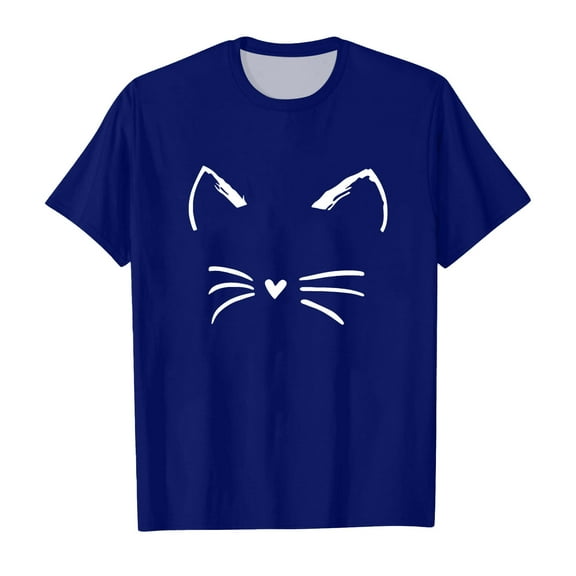 Shirts for Girls 5T Toddler Boys Girls Prints Short Sleeve Cat Prints T Shirt Tops Clothes Dark Blue, 6-7 Years