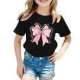 thumbnail image 1 of Shirts for Girls 8-10 Bow Print Short Sleeve Crewneck Graphic Tees Lightweight Vacation Tops Child Clothes,A-Black,140(6-7 Years), 1 of 4