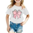 thumbnail image 1 of Shirts for Girls 8-10 Bow Print Short Sleeve Crewneck Graphic Tees Lightweight Vacation Tops Child Clothes,A-White,120(4-5 Years), 1 of 4