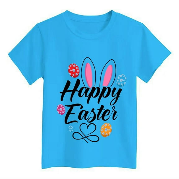 Shirts for Girls 8-10 Kids Cute Bunny Rabbit Print T Shirts Easter Gifts Egg Easter Day Gift Summer Spring Easter Outfits,X4-Sky Blue,4-5 Years