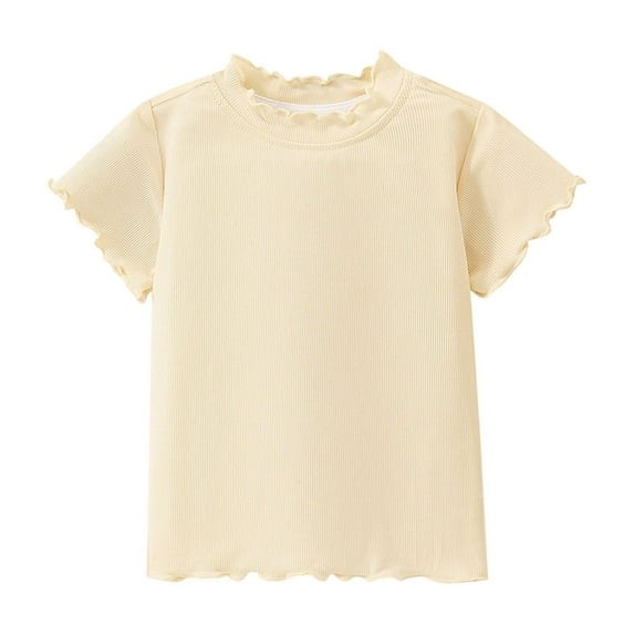 Shirts for Girls Boys 1-9Years Toddler Kids Girls Fashion Cute Solid Color Soft Button Short Sleeve Lace Top 50% Off Clear! Beige