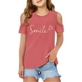 thumbnail image 1 of Shirts for Girls Cold Shoulder Letter Print Girls Short Sleeve Tops Crewneck Summer Shirts for Girls Girl Outfits 5-6 Years Girl Fashion, 1 of 6