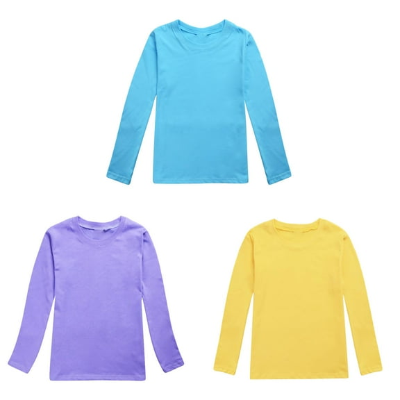 Shirts for Girls Comfortable Round Neck Plain Long Sleeve Black Unisex Girls T-shirts 3 Pack