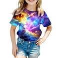 thumbnail image 1 of Shirts for Girls Comfortable Short Sleeve T Shirt Top Round Neck Galaxy Print Tunic Blouse T-Shirts Infant To Big Kid Purple,120（4-5Y）, 1 of 4