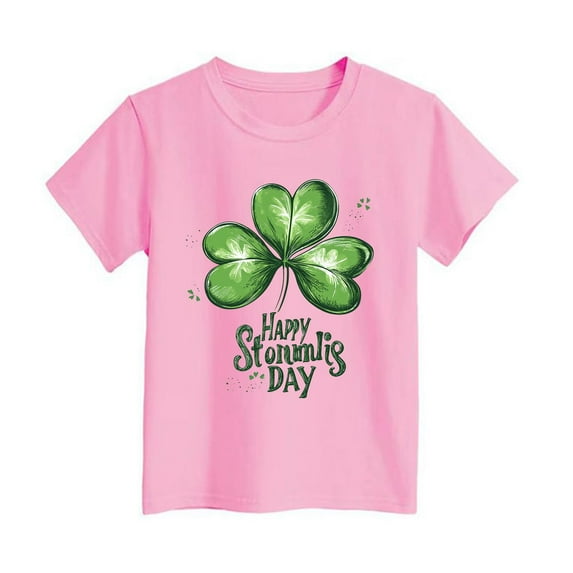 Shirts for Girls Crew Neck Cartoon Print Short Sleeve T-Shirt St. Patrick's Day Shirt Funny Tees Cute Toddler Baby Boy Clothes Pink,3-4 Years