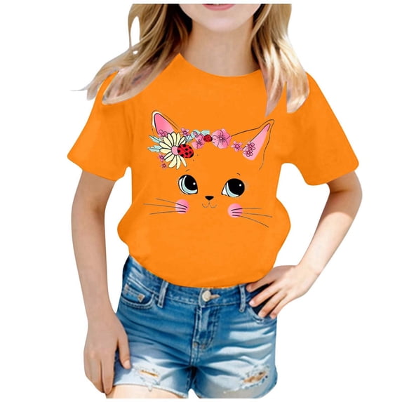 Shirts for Girls Crew Neck Short Sleeve T Shirts Fashionable Solid Color Summer Tops T Shirts for Boys and Girls 12-14 Years(Orange)