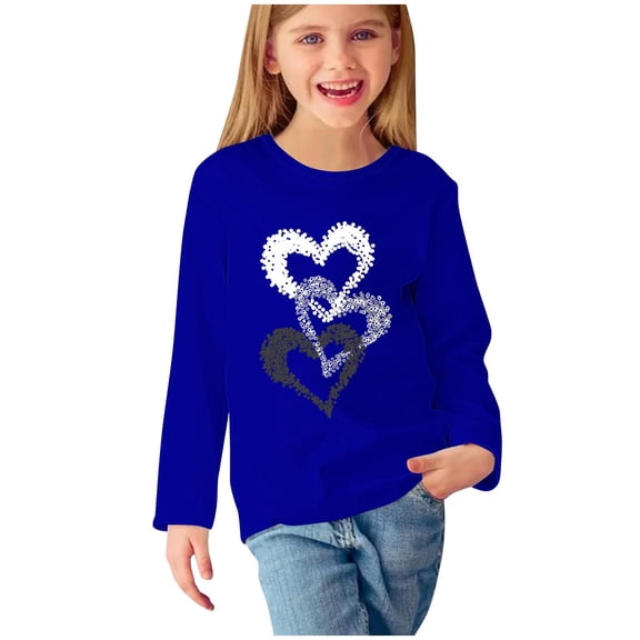 Shirts for Girls Cute Printed Crewneck Pullover Tops Long Sleeve Casual Basic Tshirts Size 3-14