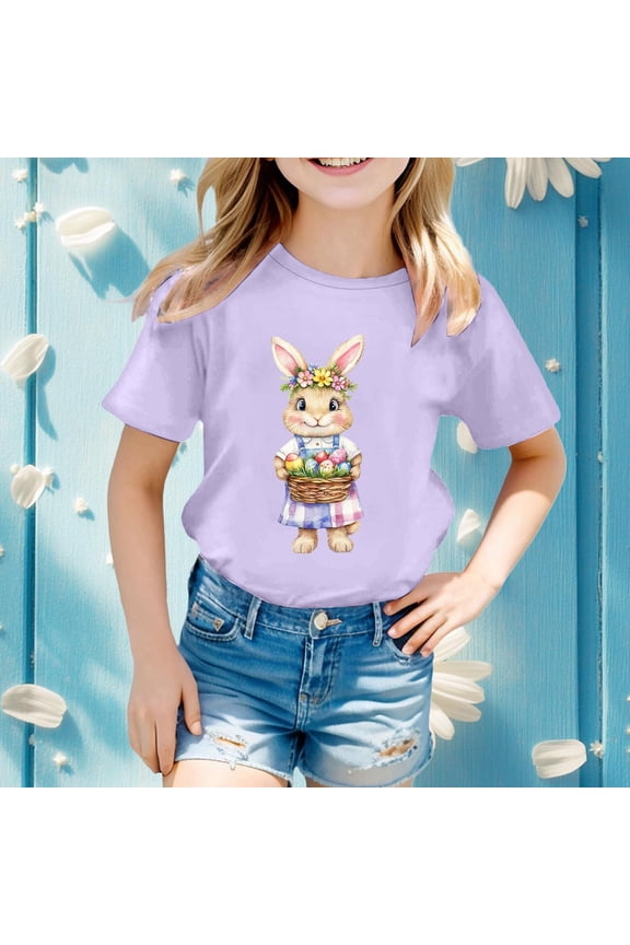 Shirts for Girls Easter Shirt Boys Short Sleeve Crewneck Funny Bunny Letter Print Boys Graphic Tees Kids Clothes Boys for Toddler Girl 3-4 Years