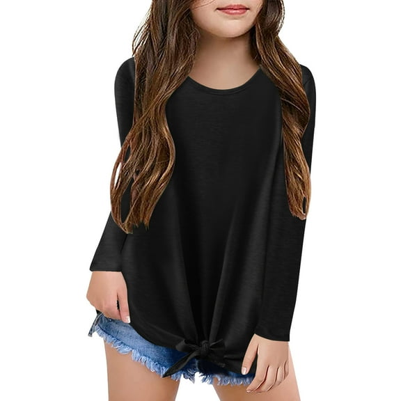Shirts for Girls Girls Black Top Crewneck Top Tees Shirts Cotton T Shirt Girl Tops 12-13 Years