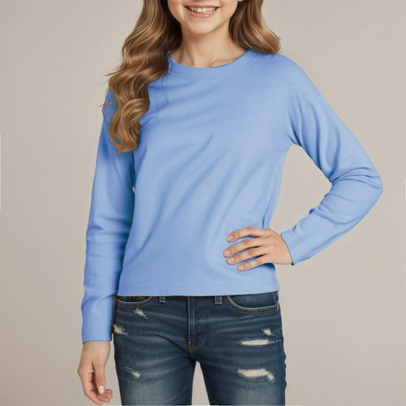 Shirts for Girls Girls Blue Top Crewneck Comfort Colors Dress Shirt for Boys 12-24 Months