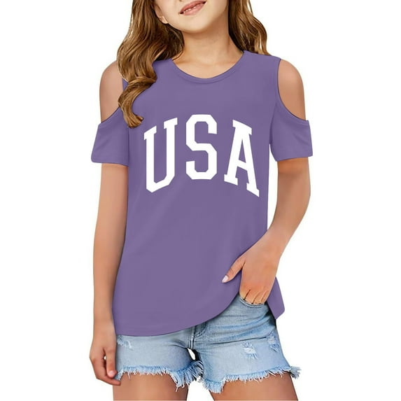 Shirts for Girls Girls Cotton Tshirts Children Kids Girls Short Sleeve Cold Shoulder T Shirts Kids Summer Oversized Tops Casual Crewneck Basic Tees