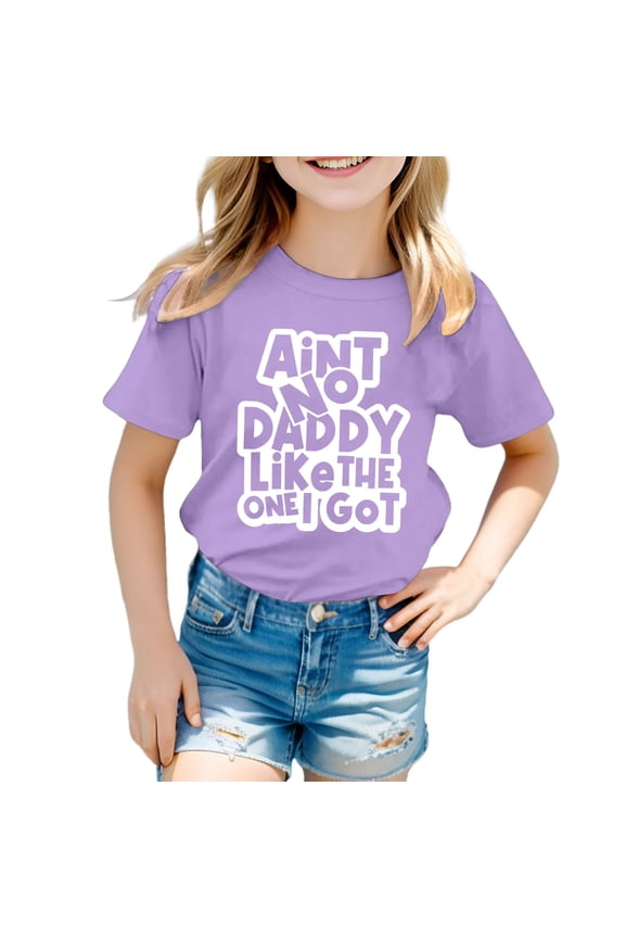 Shirts for Girls Leisure Short Sleeve Print Round Neck School Wear Tops Trendy