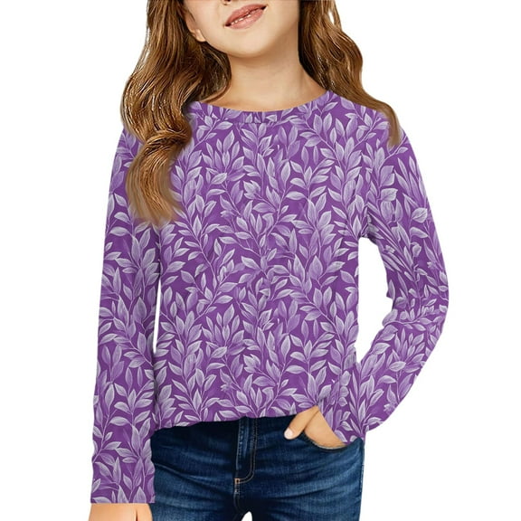 Shirts for Girls Long Sleeve Round Neck Blouse Tops Elegant Pleated Girls Shirts Size 14-16 09-Purple 130