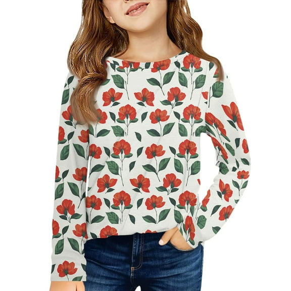 Shirts for Girls Long Sleeve Round Neck Blouse Tops Elegant Pleated Girls Shirts Size 14-16 17-Red 130