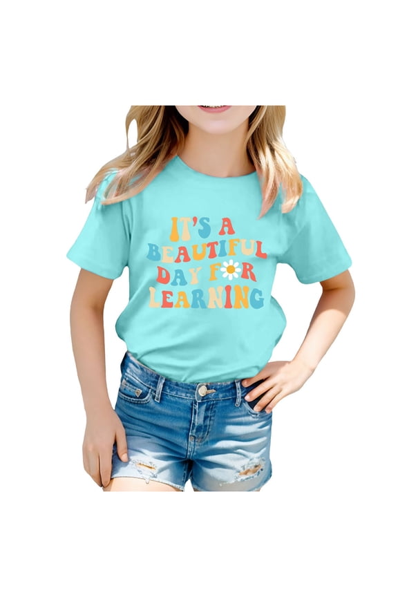Shirts for Girls Print Back to School Shirt School Tee Kindergarten Shirts for Girls Kids T Shirt Children Z0E-Mint Green, 160