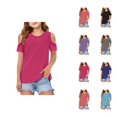 thumbnail image 1 of Shirts for Girls Short Sleeve Cold Shoulder Crew Neck Plain Summer Shirts Going out Tops Fashion Clothing (3-12y), 1 of 6