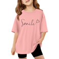 thumbnail image 1 of Shirts for Girls Size 3-4 Short Sleeve Casual Round Neck Fashion Cool Graphic Tees Soft Comfy Beach Wear Summer Clothes(Letter, A03-Pink, 3-4 Years), 1 of 6