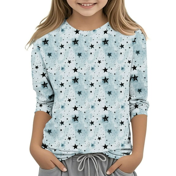 Shirts for Girls Size 7 Crewneck Shirt for Boys 3/4 Sleeve Blouse Plus Size Heart Print Top for Girls Top for Girls 9-10
