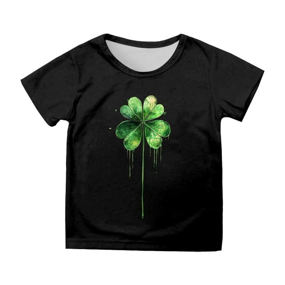 Shirts for Girls St Patricks Day Fashionable Short Sleeve T Shirts Crew Neck Funny Tees Girls' Tops, Tees & Blouses Black,10-11 Years