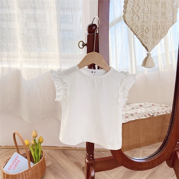 Shirts for Girls White Girls Ruffle Sleeve Tops Casual Summer Tees Tops Girls Size 5-6 Years Clothes