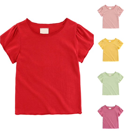 Shirts for Kids Girl Crew Neck Short Sleeve Red Tshirt for Girls Basic Plain Kids Girl Tops 3-4 Years