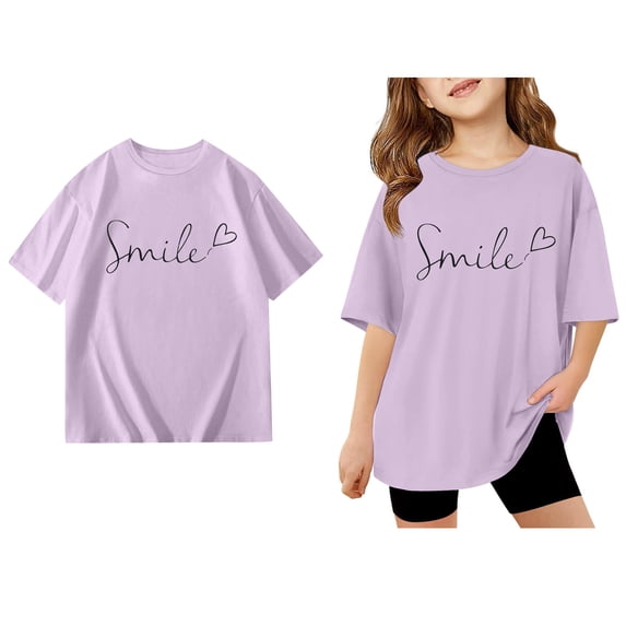 Shirts for Kids Short Sleeve Crew Neck Purple Tshirt for Girls Oversized Girls Shirts Size 7-8 Years