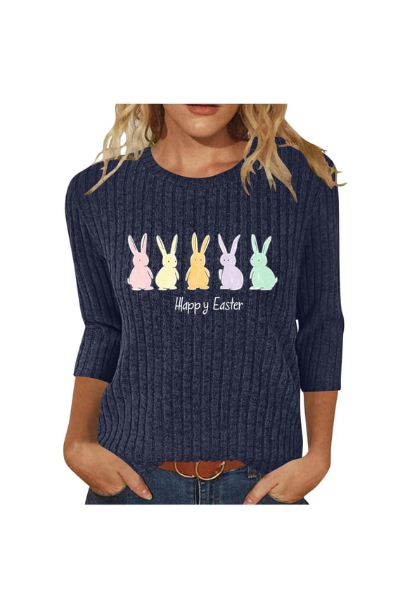 Shirts for Ladies Women Easter Eggs Graphic Holiday Tees Comfortable Loose Fit Fashion T-Shirt Daily Wear Easter Party Gift Tops