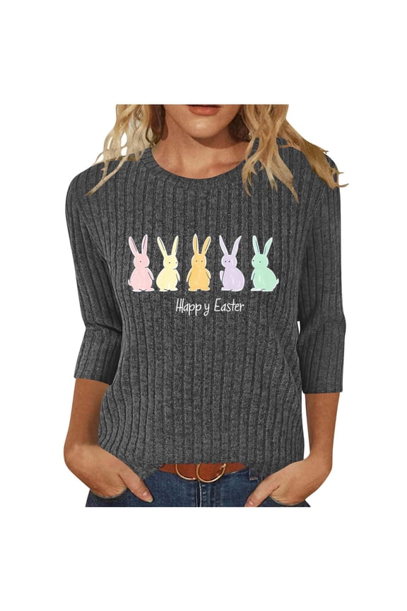 Shirts for Ladies Women Easter Eggs Graphic Holiday Tees Comfortable Loose Fit Fashion T-Shirt Daily Wear Easter Party Gift Tops