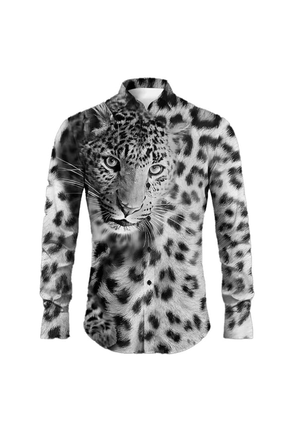 Shirts for Men Animals Tiger Printed Tops Long Sleeved Tshirts Lapel Button Blouses Tees