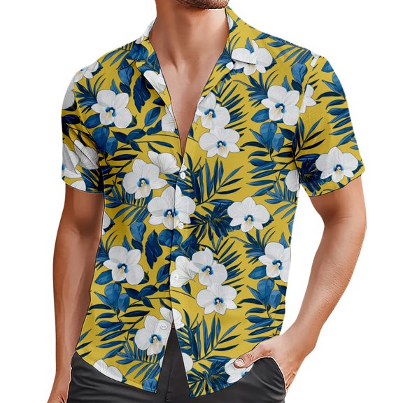 Shirts for Men Beach Trendy Comfortable Loose Casual Collar Button Open Short Sleeve Top M