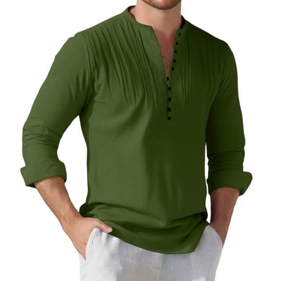 Shirts for Men,Business Casual Shirt Long Sleeve Solid Color Fashion Neckline Button Design Collar Fold Top,Mens White Tee Shirts,L,Green
