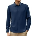 thumbnail image 1 of Shirts for Men,Business Casual T-Shirt Short Sleeve Solid Color Smooth Button Down Top Wear Comfortable,Men's Shirts,175,Navy, 1 of 5
