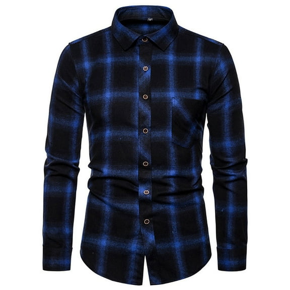Shirts for Men Button Down Long Sleeve Flannel Plaid Shirt Jacket Fall Winter Casual Lapel Comfortable Thick Warm Regular Fit Men Shirts Blue 44