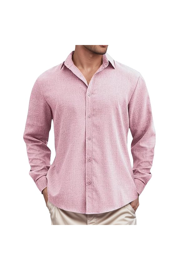 Shirts for Men Casual Color Buttoned Long Sleeve with Hidden Placket Loose Fit Button Down Top
