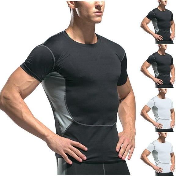 Shirts for Men Casual Fashion Color Blocking Short Sleeved Round Neck Short Sleeved Round Neck Top Running Shirts for Men