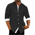 thumbnail image 1 of Shirts for Men Casual Fashion Patchwork Turn-Down Collar Button Long Sleeve Shirt Blouse Men Shirts Casual, 1 of 6