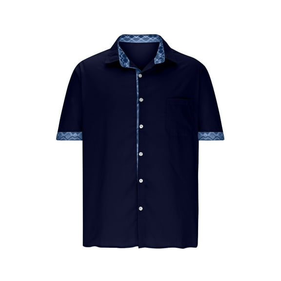 Shirts for Men Casual Short Sleeve Cuff Collar Contrasting Colors Shirt Turndown Collar Blouse T-Shirt Men Shirts Casual