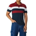 thumbnail image 1 of Shirts for Men Color-Contrast Stripe Patchwork Slim-Fit Lapel Tops Short Sleeve Summer Block Button Down Tee Shirt Relaxed-Fit Casual Beach Clothes, 1 of 10