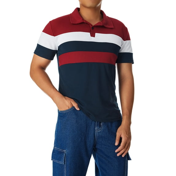 Shirts for Men Color-Contrast Stripe Patchwork Slim-Fit Lapel Tops Short Sleeve Summer Block Button Down Tee Shirt Relaxed-Fit Casual Beach Clothes