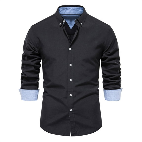 Shirts for Men Color Matching Shirt Long Sleeved Lapel Button Casual Top/Shirt Blouse Men Shirts Casual