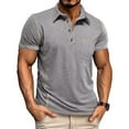 thumbnail image 1 of Shirts for Men DYTTDG Men's Solid Lapel Button Short Sleeve T-Shirt with Pocket Tee Casual Golf Pullover Shirt Gray S, 1 of 5