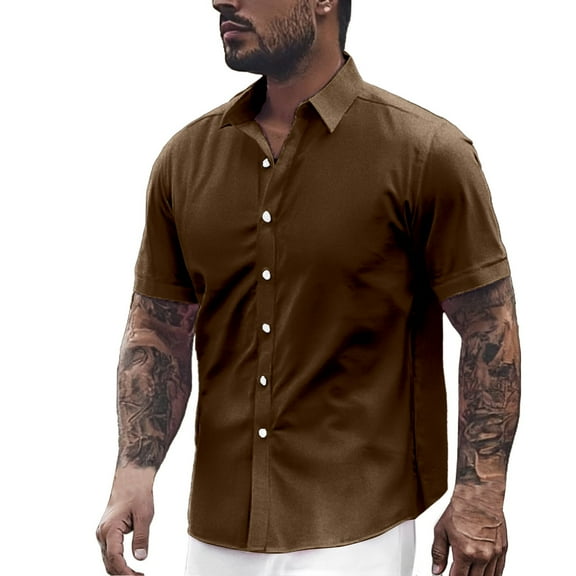Shirts for Men Dress Short Sleeve Slim Fit Business Casual Button Up formal Shirt Top 3XL